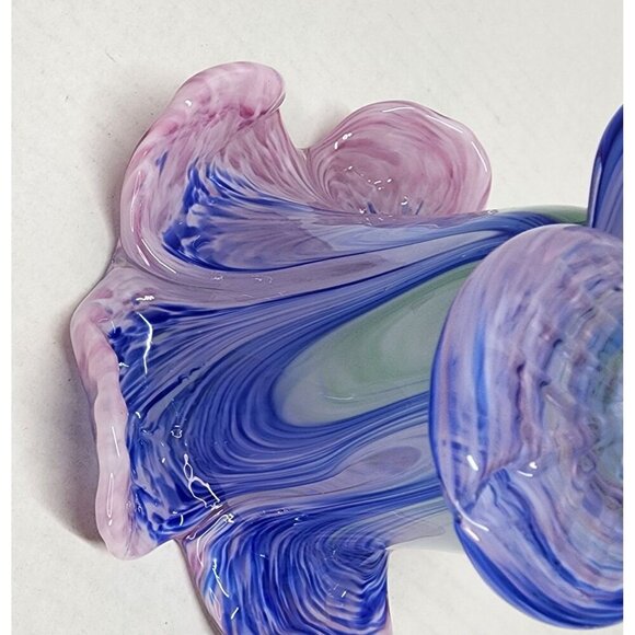 Handblown Glass Small Flower Vase With Multicolor Swirls & Petal-Shaped Rim - Picture 10 of 13